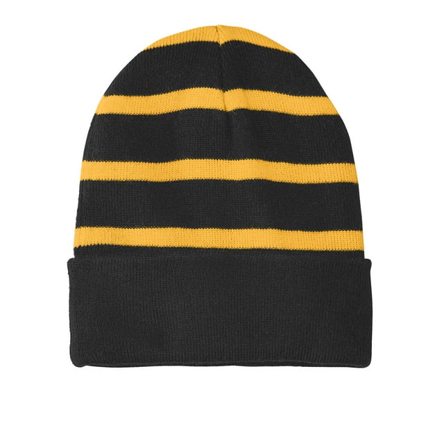 Top Headwear Bonnet Rayé avec Bande Solide - Noir/or
