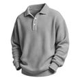 thumbnail image 2 of Boys Collared Sweatshirt Casual Solid Color Polo Long Sleeve Shirt Waffle Texture Boys Pullover Loose Plain Sweatshirt with Buttons, 2 of 9