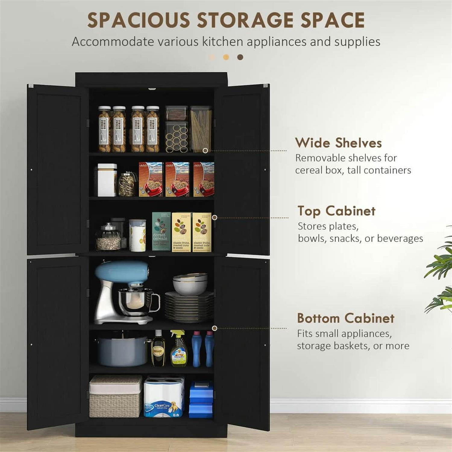 Demi Bonn 72" Large Kitchen Cabinet, Pantry Storage with Doors & Shelves, Freestanding Food Pantry Cabinet, Space-Saving Storage Solution, Black