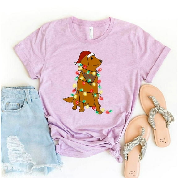 Dog Christmas Lights T-shirt Shirt Lover Gift Funny Tee Holiday Top Family Pitbull Line Dachshund Owner