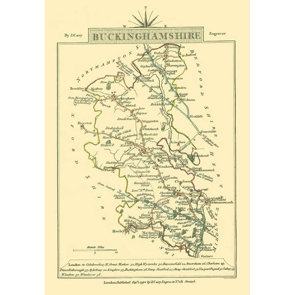 Historic Map - Buckinghamshire County England - Cary 1792 - 23 x 32.96 - Vintage Wall Art