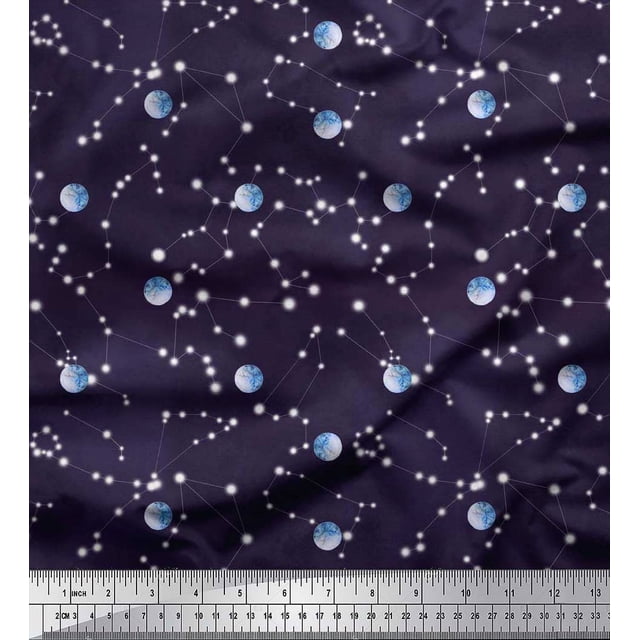 Soimoi Modal Satin Fabric Moon & Galaxy Decor Fabric Printed Yard 42 Inch Wide