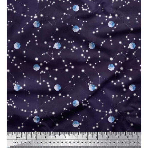 Soimoi Cotton Duck Fabric Moon & Galaxy Printed Craft Fabric by the Yard 42 Inch Wide