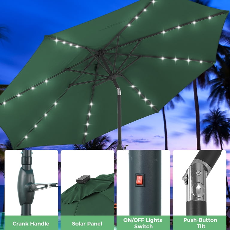 10 Ft Green Round Market Umbrella with Solar LED Lights photo 7