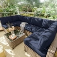 thumbnail image 5 of Pakunoda 14 Pieces Outdoor Replacement Cushions, 5” High-Density Foam Sectional Cushions Couch, 6 Seat Patio Conversation Sets for Rattan Wicker, Liner&Cover, Navy Blue, 5 of 7
