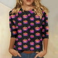 thumbnail image 2 of VKOYWKM Women Halloween Shirts Funny Pumpkin Graphic T Shirts 3/4 Sleeve Holiday Crew Neck Loose Fit Halloween Party Blouses, 2 of 6
