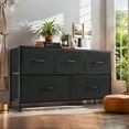 thumbnail image 5 of 【Holiday Deal】5-Drawer Dresser, Space-Saver Storage Organizer with Fabric Bins & Wood Top, Easy Assembly for Bedroom, Nursery, Entryway, Black, 5 of 11