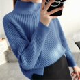 thumbnail image 2 of Chic Comfort: Women's Classic Cardigan Stand Collar Pullover Sweater – Ribbed Knit with Spandex Yarns for Effortless Style this Fall/Winter Solid Color Blue, 2 of 2