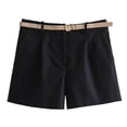thumbnail image 2 of Womens Fashion Dressy Shorts Belted High Waisted Shorts Loose Casual Work with Pockets Black XS, 2 of 7