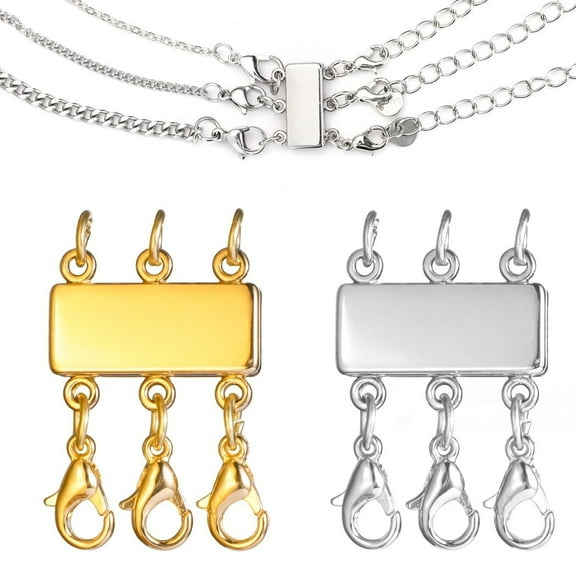 2PCS Magnetic Necklace Layering Clasps, Gold and Silver Plated Magnetic Necklace Clasps, Jewelry Separators for Stackable Necklaces and Chains, Jewelry Accessories for Women