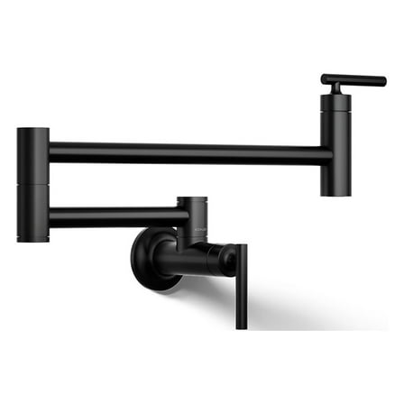 KOHLER K-35745-BL Contemporary Style Wall-Mount Pot Filler, Kitchen Sink Pot Filler Faucets, Matte Black