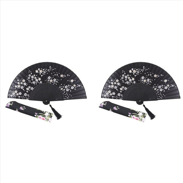 2X Abanico Hecho A Mano de Bambú de 8.27 Pulgadas (21 cm), con Bolsillo Plegable para la Cartera, Abanico Pintado Plegable Y Bolsa / Empaque de Seda.