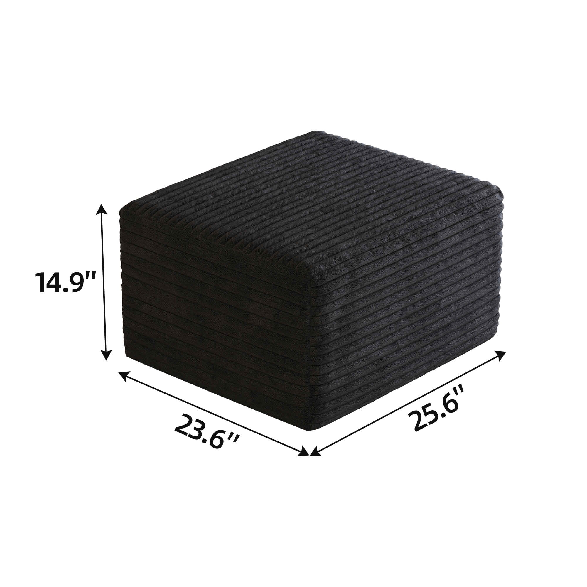 MAYEERTY Plush Corduroy Sofa Ottoman, No Assembly Required, Black