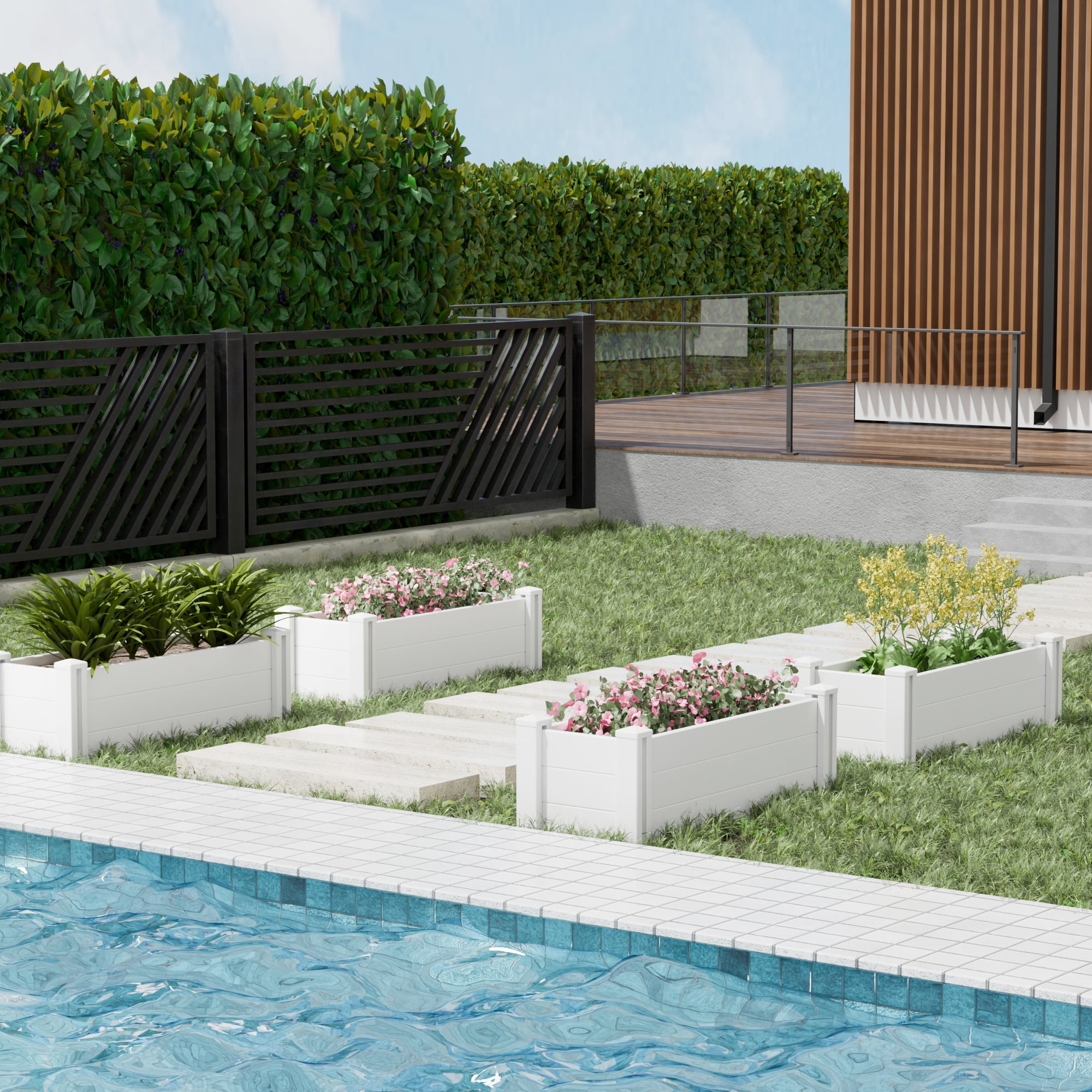 MAYEERTY 36x12in PVC White Rectangular Fence for Patio