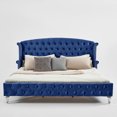 thumbnail image 3 of Christopher Knight Home King Size Velvet Upholstered Bed Frame, Wingback Headboard, Diamond Tufted, Navy Blue, 3 of 10