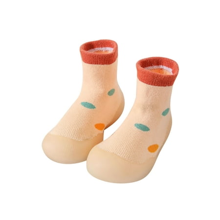 

Gomelly Girls Boys Floor Slippers Rubber Sole Sock Shoes First Walking Socks Comfort Home Shoe Indoor House Slipper Pink Dot 6C