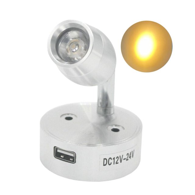 Lámpara de noche de pared para barco de 12 V CC, 230 lm, luz interior de remolque USB (plata cálida)
