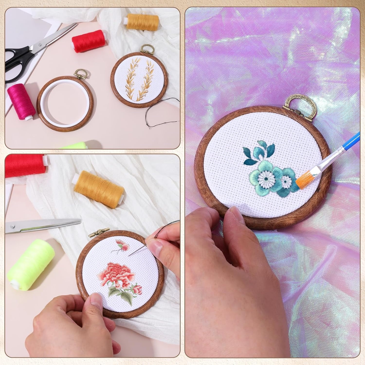 10 Pcs Embroidery Hoops 4 inch Round Cross Stitch Hoops Embroidery Hoops Frame Circle Rubber Hoops Ring Imitated Wood Grain Rings for Craft, Sewing, Needlework, Topboutique