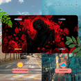 thumbnail image 5 of 1 Pcs 2D Flat License Plate Covers & Frames, Grim Reaper among Red Roses For Decorative Front, Waterproof For Decoration Aluminum License Plate Covers & Frames Cover For Men Women, 12" X 6", 5 of 7