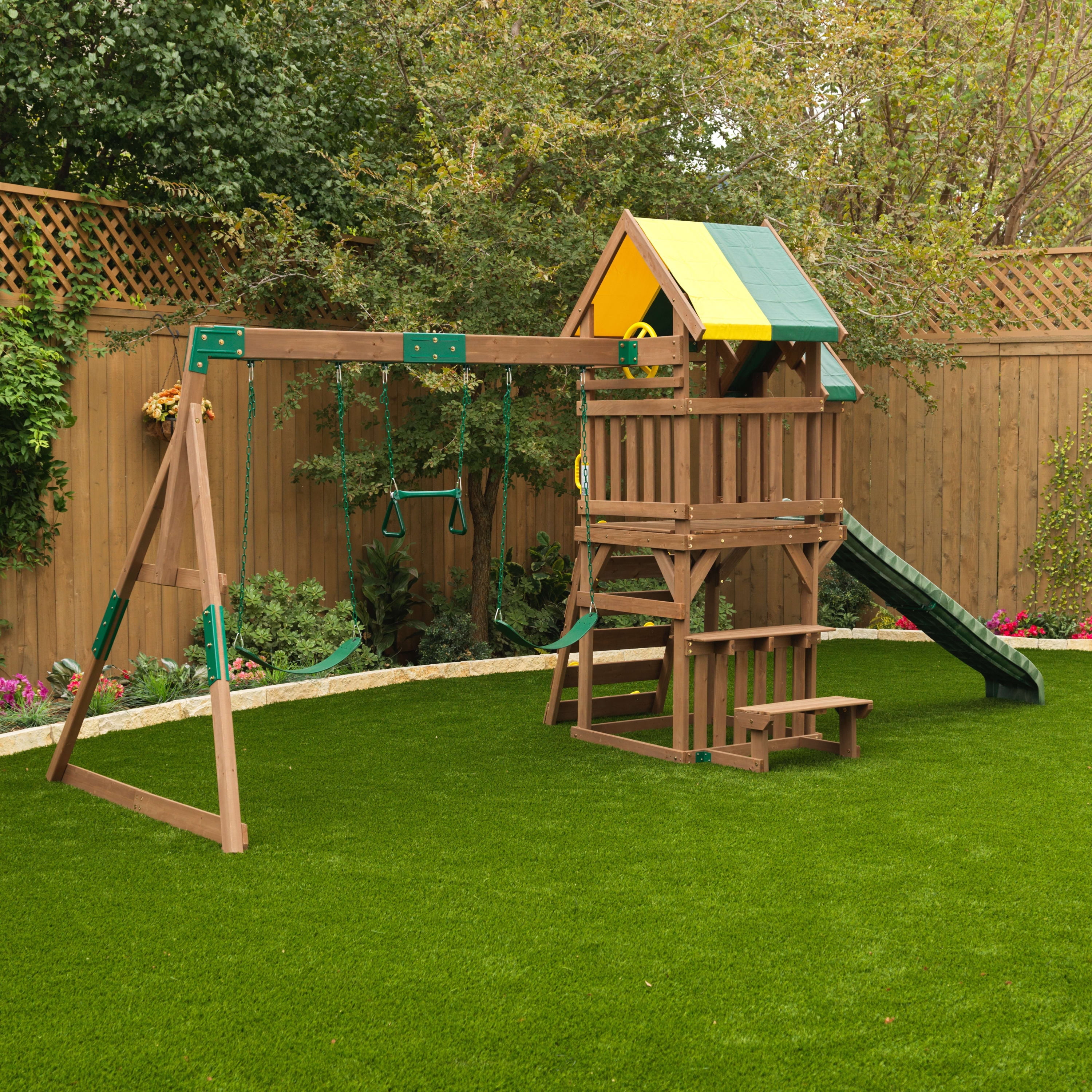 KidKraft Arbor Crest Wooden Swing Set / Playset with Table and Bench