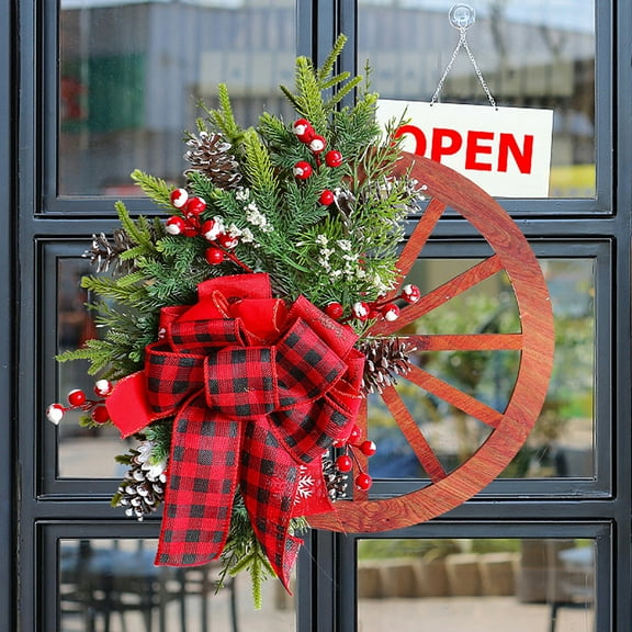 Suncoda Christmas Wreath, Christmas Decorations Wooden Wheels Wreaths Christmas Bows Welcome Wheels Door Tags and Door Hangings, Christmas Ornament