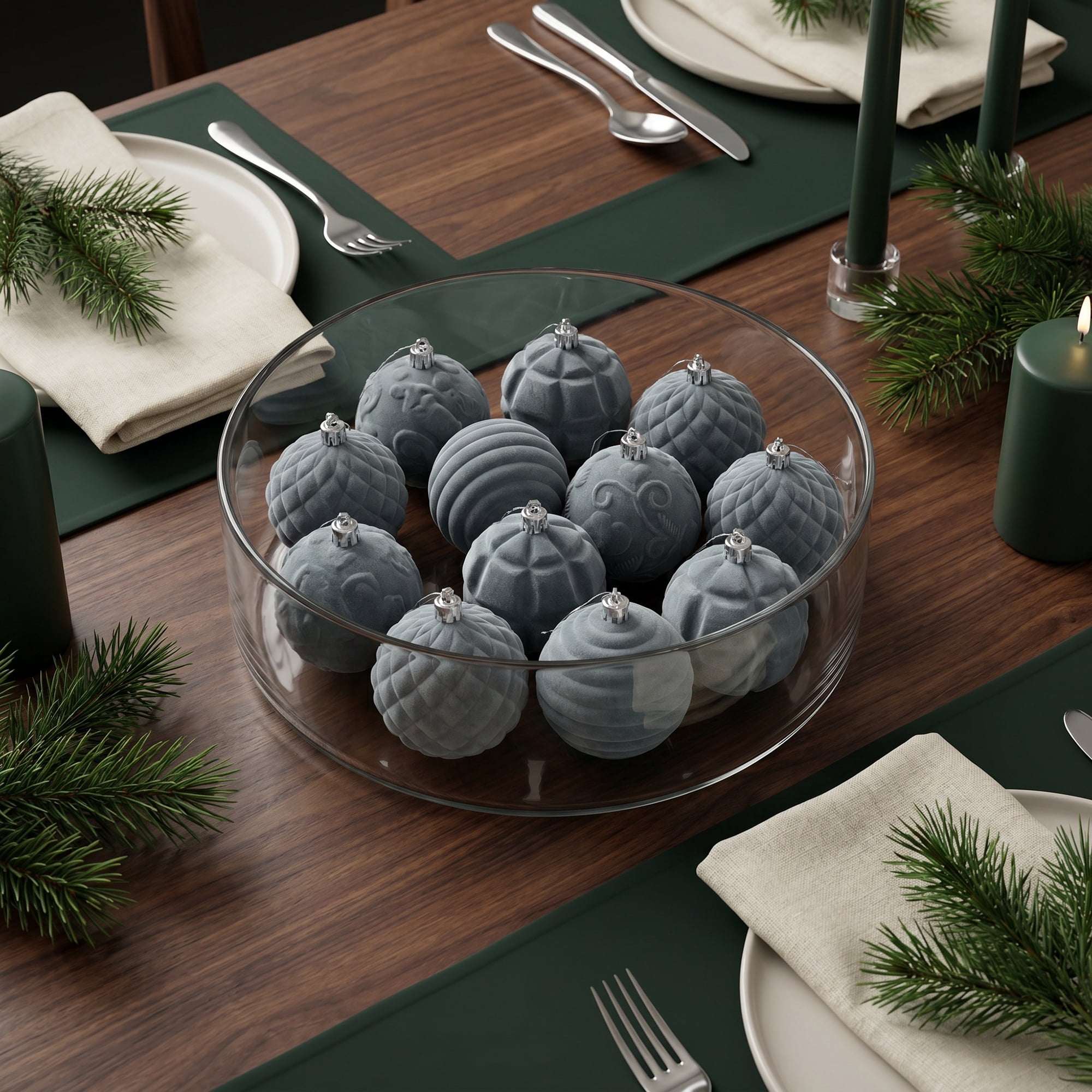 Unique Bargains Velvet Christmas 12 Pack Flocked Sphere Orbs Luxury Ornaments Grey 2.4"