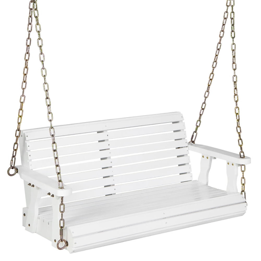 Aimee Lii 2-Person Wooden Porch Swing with Hanging Chains for Garden Yard, Comfy Outdoor Chair, White
