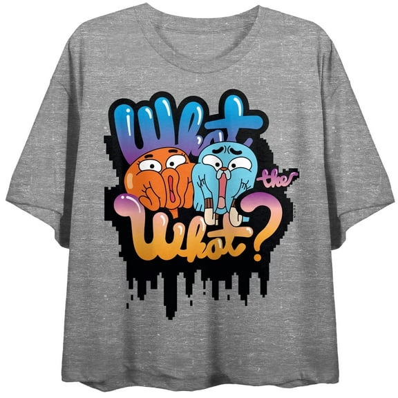 The Amazing World of Gumball Gumball Watterson and Darwin Watterson, graffiti style what the what? on Athletic Heather Short Sleeve Adult Crop T-Shirt-Large