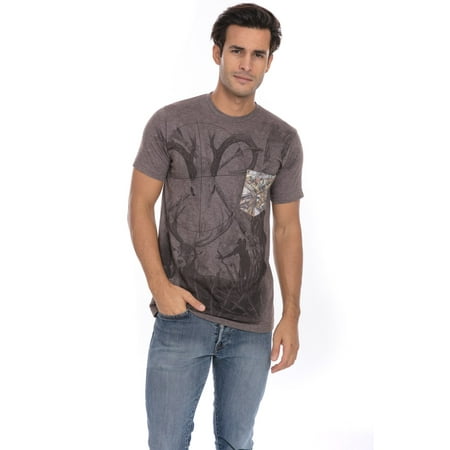 Life Print Tee - Camo Wild Life Hunting Game Soft T-Shirt Tee Printed Pocket Unisex Mens - Brown