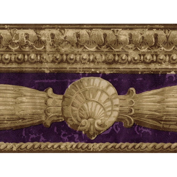 TRIMZ, Victorian drapery swag, Wallpaper Border, Pre-pasted, 15 ft L x 7 in W, Gold, Purple