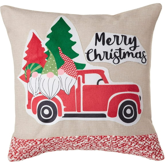Violet Linen Christmas Ornaments Modern Pattern, Polyester Burlap Fabric, Applique Print Felt Design, Car, 18 Inch x 18 Inch, Decorative Throw Pillow Cover