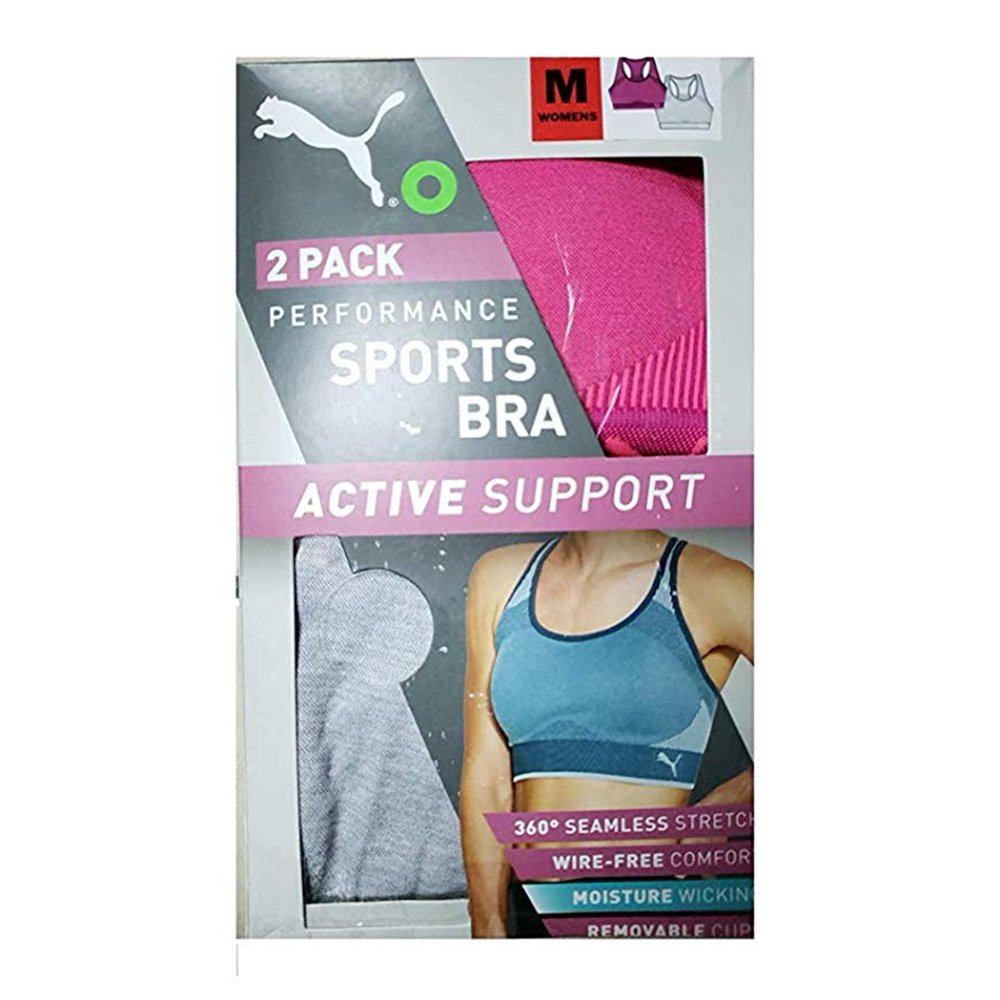 PUMA Puma Women's Performance Sports Bra 2Pack in Pink/ Grey, M
