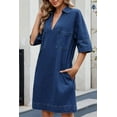 thumbnail image 4 of Women's Denim Dress Summer Casual Babydoll 2025 V Neck 3/4 Sleeve Jean Dresses, 4 of 5