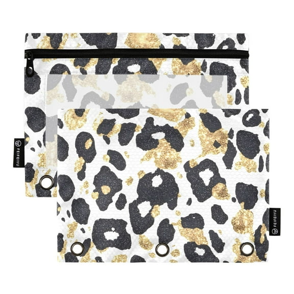 ALAZA 2 Pack Pencil Pouch Leopard Golden-h1 Pencil Case for 3 Ring Binder Clear Window Pencil Bag Organizers