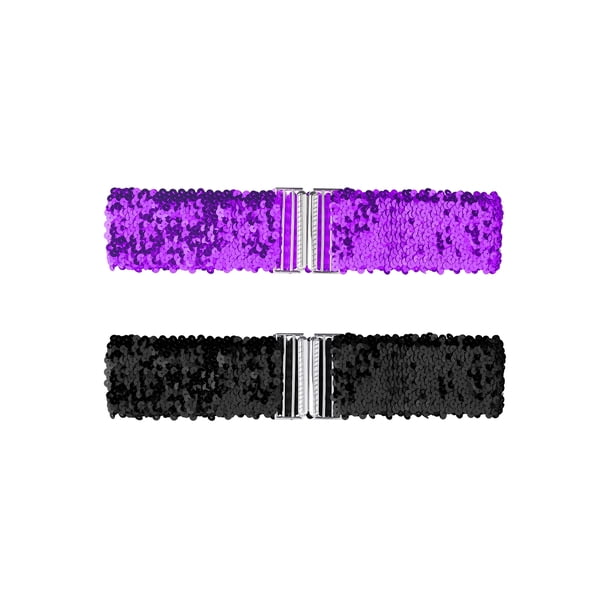 Cinturones elásticos brillantes para mujeres Inspire Chic con hebillas entrelazadas y decoración de lentejuelas, 2 piezas en púrpura claro y otros colores