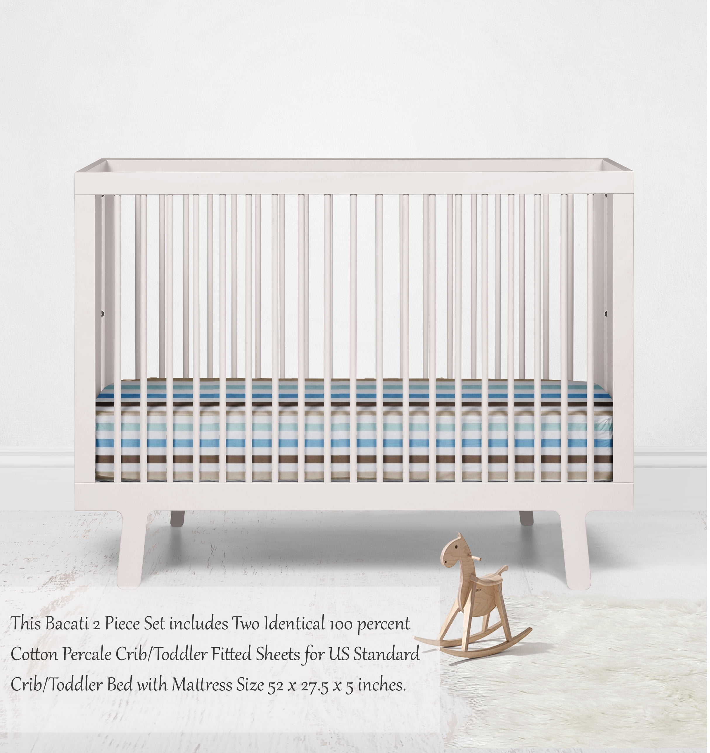 Bacati Mod Diamond Aqua & Chocolate Stripes Crib Fitted Sheets 2 ct Pack 27" x 52”