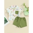thumbnail image 2 of CIYCuIT Toddler Baby Boys Summer Clothes Short Sleeve Dinosaur Print Button Shirt + Elastic Waist Shorts 2Pcs Outfits Infant Casual Cute Shorts Sets  6M 9M 12M 18M 24M 3T, 2 of 9