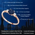 thumbnail image 2 of Gem Stone King 10K Rose Gold Blue Sapphire White Created Sapphire and White Diamond Accent 3-Stone Engagement Ring for Women (1.14 Cttw, Round 6MM, Gemstone September Birthstone, Size 8.5), 2 of 6