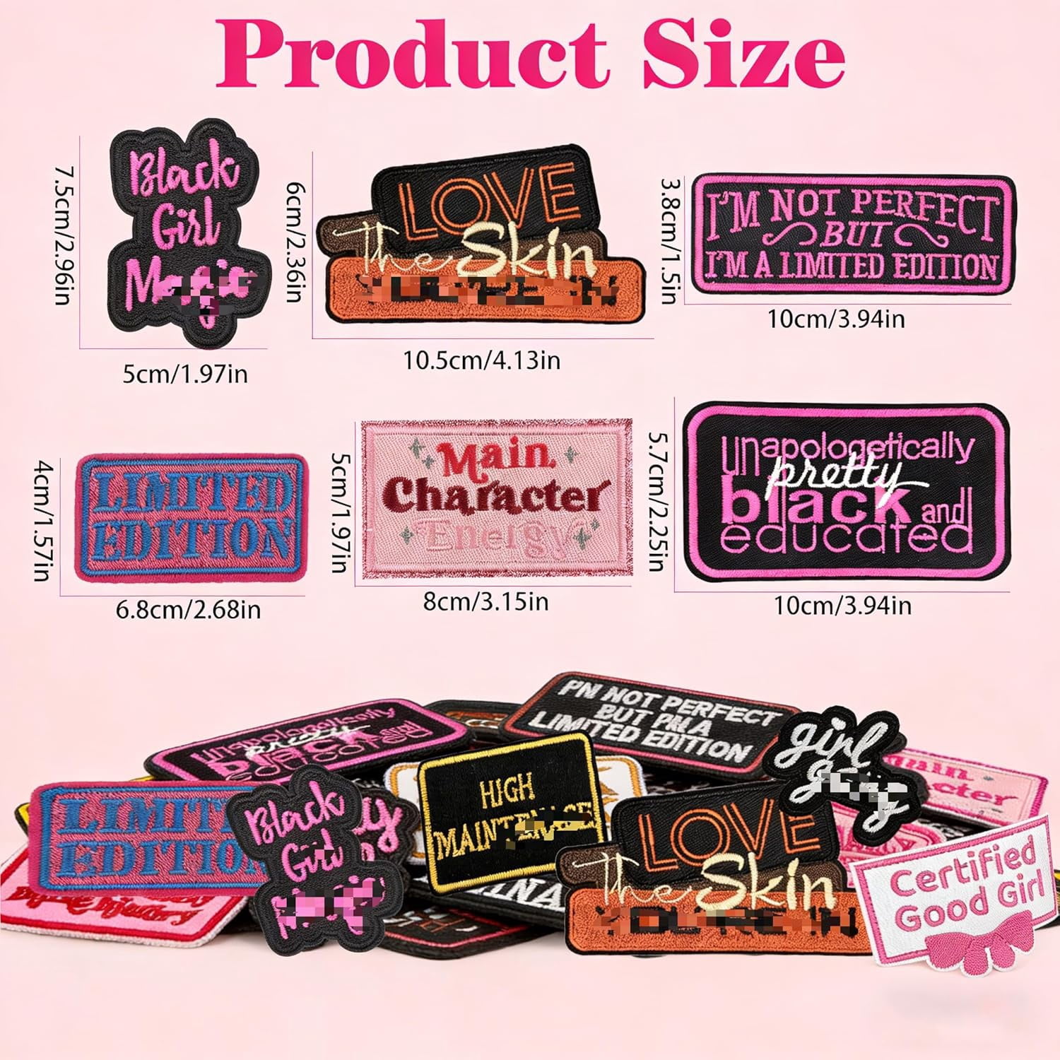 Black Girl Iron on Patches, Pink Funny Phrase Applique Patch Embroidered Sew on Patches for Hats Backpacks Jackets Clothes - 14PCS