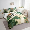 thumbnail image 3 of Manfei Green Monstera Leaf 7pcs Bedding Comforter Set,Tropical Botanical Leaves Queen Bedding Sets,Black Gold Lines Queen Sheet Sets For Adults,Ultra Soft Home Decor Reversible, 3 of 8