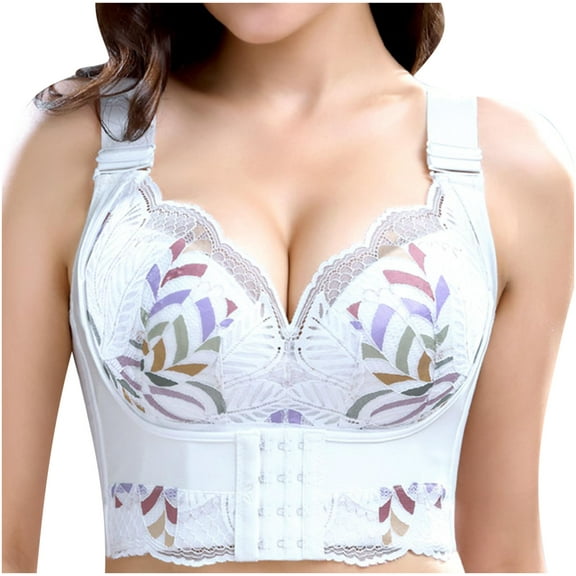 Bras for Women Casual Plus Size Floral Print Womens Sport Bras Daily Comfy Underweat Women Seamless Smoothing Lightly Wirefree Bras Beauty Back Lined Wire Classic Womens Bras(White,95C)