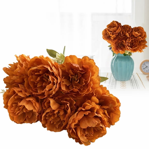 Miyuadkai Caramel Artificial Peony Silk Flowers, 7-Headed Bouquet for Wedding Home Decor Centerpieces, Faux Floral Arrangement for Vase Table, Long-Lasting