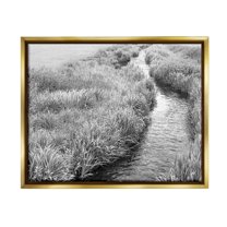 Stupell Industries Flowing Beach Canal Landscape Photography Gold Floater Framed Canvas Art Print Wall Art, 21 x 17
