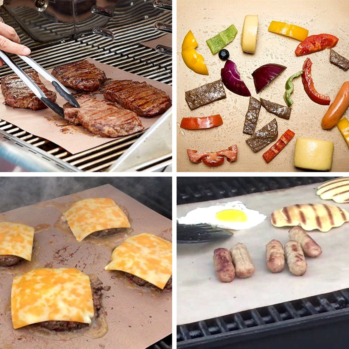 4Pcs Copper Chef Grill and Bake Mats BBQ Reusable Pad Tool For Gas Easy