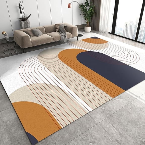 Medieval Arch Lines Large Area Rug, Boho Color Non Slip Stain Resistant Print Rugs, Soft Machine Washable Carpet for Indoor Bedroom Living Room Office Decor Rug 5 x 8ft