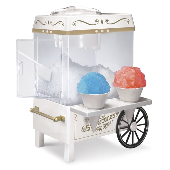 Nostalgia Tabletop Snow Cone Maker and Shaved Ice Machine with 2 Ice Molds and Ice Scoop, White