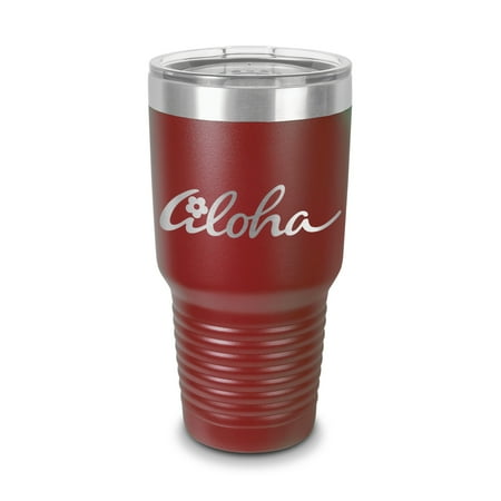 

Aloha Tumbler 30 oz - Laser Engraved w/ Clear Lid - Stainless Steel - Vacuum Insulated - Double Walled - Travel Mug - hawaii hawaiian hi island sticker - Maroon