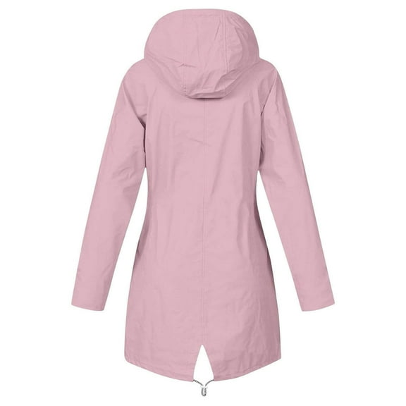 Odeerbi Jackets for Women 2025 Plus Size Raincoat Waterproof Long Hooded Trench Coats Lined Windbreaker Travel Jacket Outdoor Hooded Jackets Pink