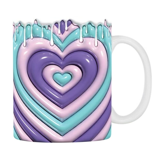 Pisexur Batería de cocina Tazas con efectos visuales tridimensionales, taza de café de cerámica con forma de corazón para San Valentín, taza de agua para pareja, rega para la cocina del hogar