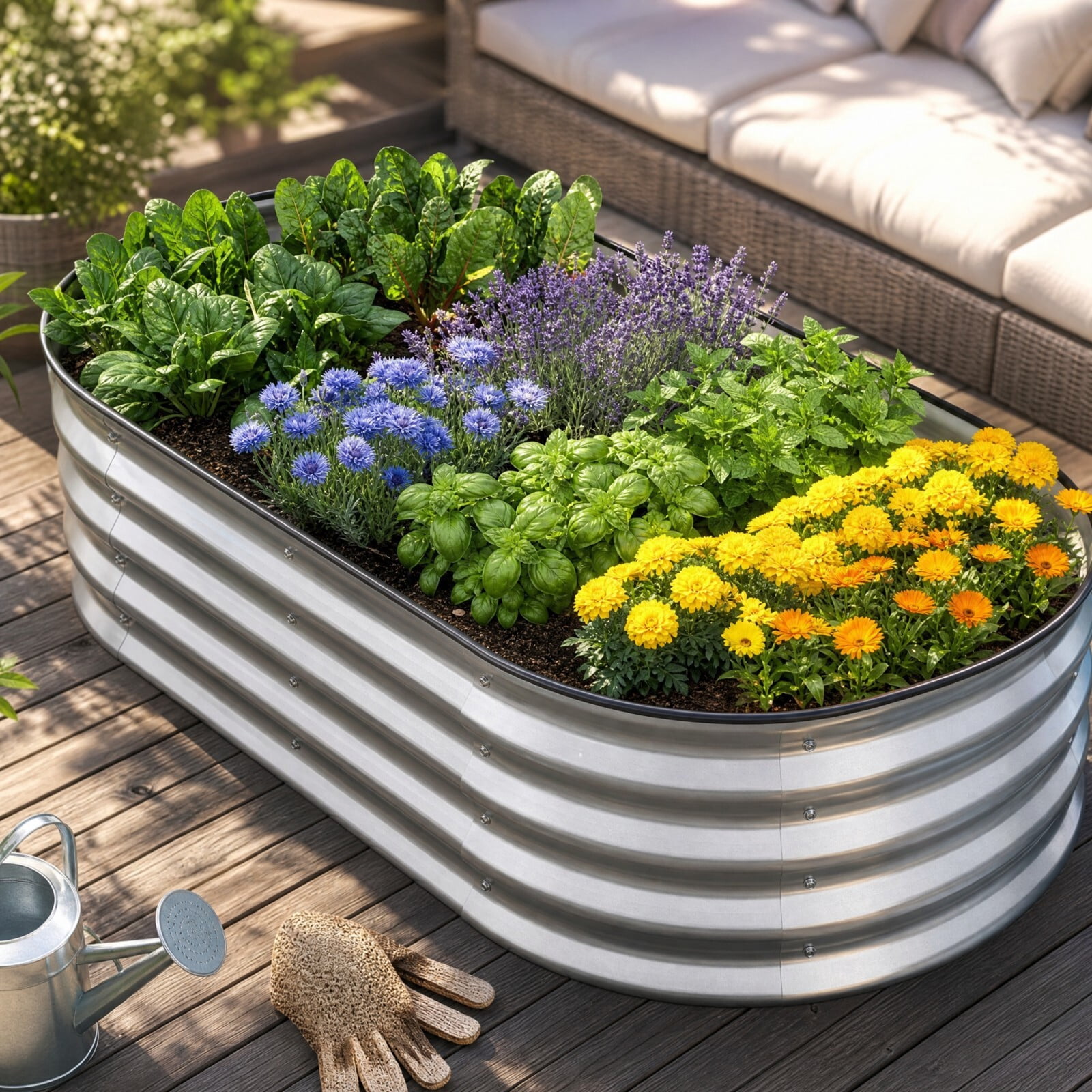 Kelno Galvanized Metal Raised Garden Bed 4x2x1ft Outdoor Planter Box for Vegetables Flowers Herbs Open Bottom Oval Raised Bed, Silver